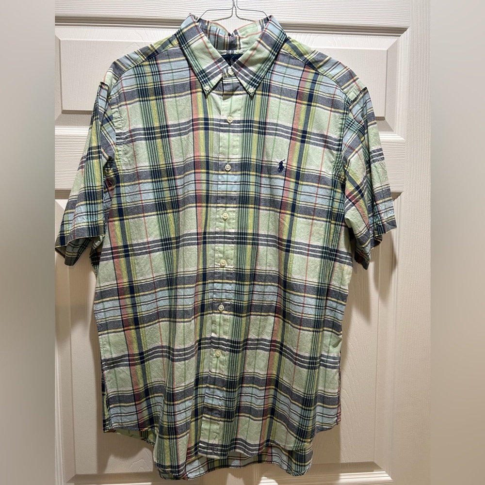 Ralph Lauren Lightweight Green & Blue Plaid Short-Sleeve Button-Down Shirt XL
